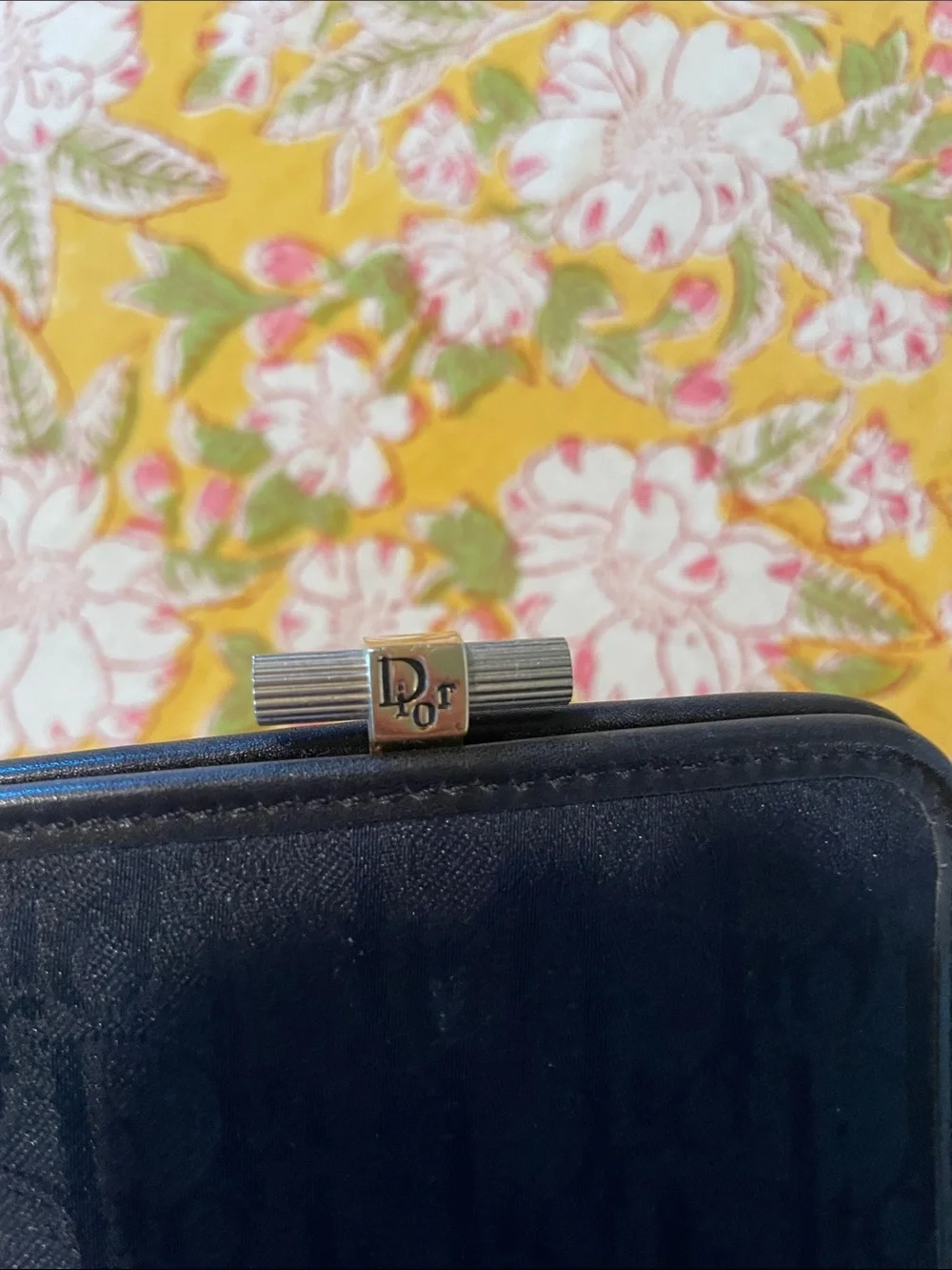 Vintage Dior Navy Oblique Monogram Coin Wallet with Gold-Tone Clasp